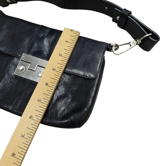 Hobo Y2k RARE 2000s 90s Vintage Black Leather Handbag Shoulder Bag Clasp Boho - Picture 11 of 13